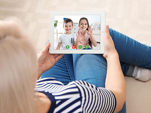 Video chatting with family.>